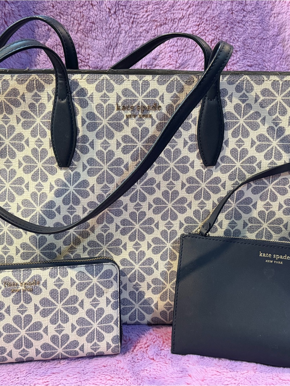 kate spade Navy & Cream Floral-Print Tote with Matching Wallets